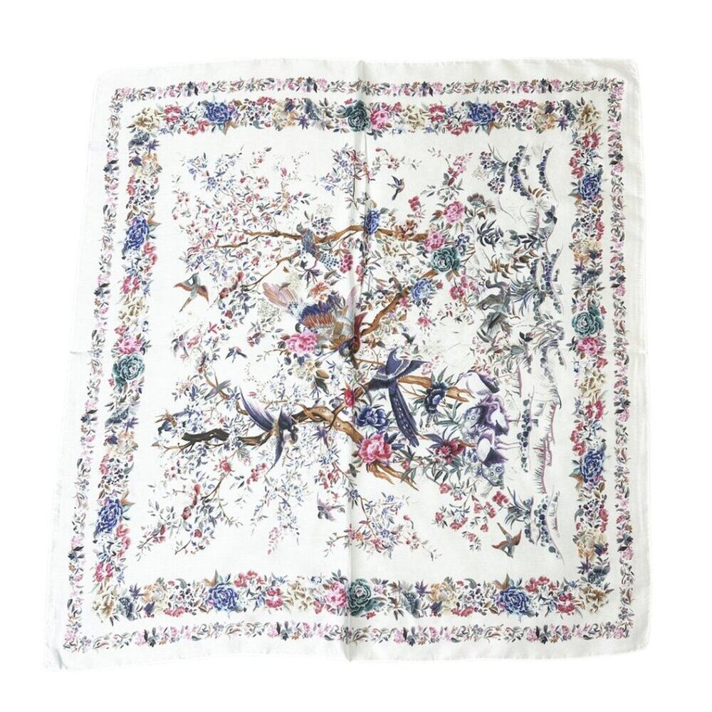 2/$30 NEW Cream Bird Floral Flower Printed Silky Fashion Scarf - Picture 6 of 14